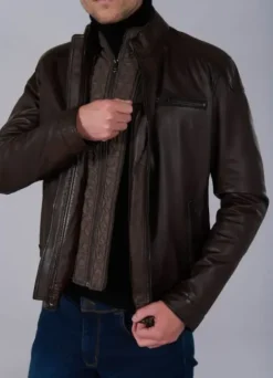 Blouson cuir avec col amovible-jerem Cheap