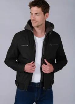 Blouson en cuir avec capuche amovible-jerem Fashion