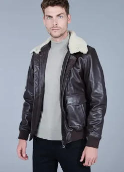 Blouson en cuir avec col amovible-jerem Fashion