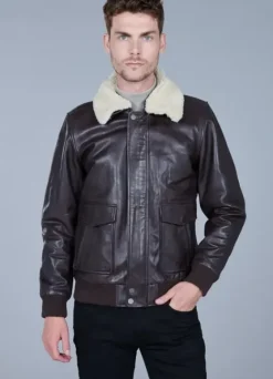 Blouson en cuir avec col amovible-jerem Fashion