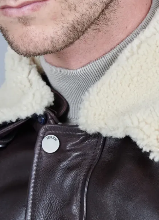 Blouson en cuir avec col amovible-jerem Fashion