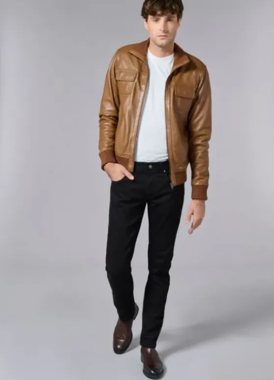 Blouson en cuir avec poches plaquées à rabats-jerem Best