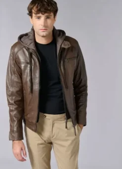 Blouson en cuir à col montant-jerem Hot