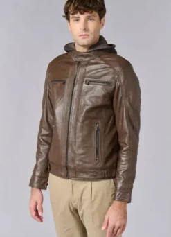 Blouson en cuir à col montant-jerem Hot