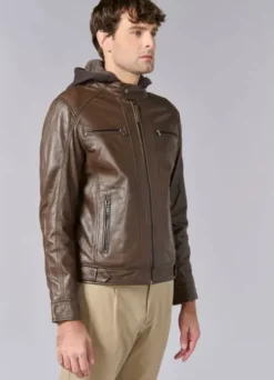Blouson en cuir à col montant-jerem Hot