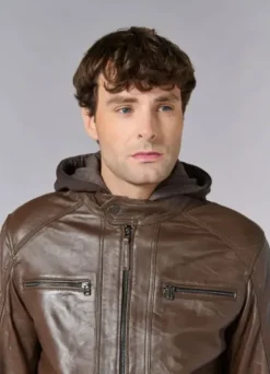 Blouson en cuir à col montant-jerem Hot