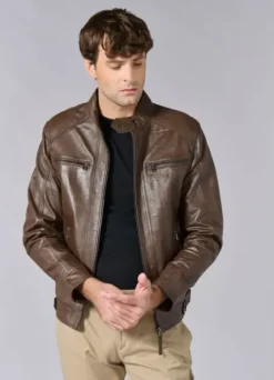 Blouson en cuir à col montant-jerem Hot