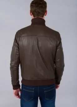 Blouson en cuir à col montant-jerem Store