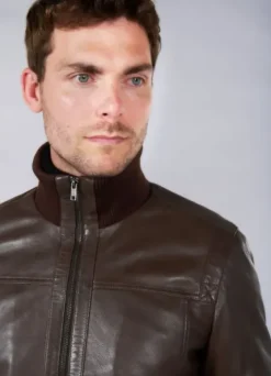 Blouson en cuir à col montant-jerem Store
